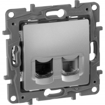 Двойная розетка LEGRAND Etika RJ11 + RJ45 категория 5 UTP алюминий Двойная розетка LEGRAND Etika RJ11 + RJ45 категория 5 UTP алюминий