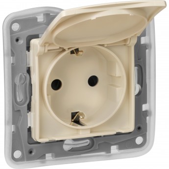 Розетка LEGRAND 2К+З IP 44 с откидной крышкой и шторками немецкий стандарт автоматические зажимы 16 А слоновая кость Розетка LEGRAND 2К+З IP 44 с откидной крышкой и шторками немецкий стандарт автоматические зажимы 16 А слоновая кость