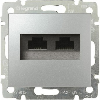 Информационная розетка LEGRAND Valena RJ45 категория 5e UTP 2 выхода с захватами алюминий Информационная розетка LEGRAND Valena RJ45 категория 5e UTP 2 выхода с захватами алюминий
